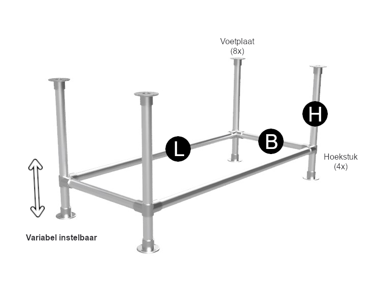 Steigerbuis onderstel tafel met onder-etage uit buis Ø 33,7 mm
